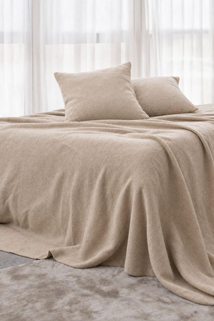 Eco Cashmere Bedspread in Sand Brown