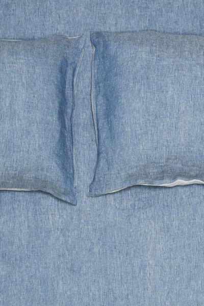 Parure de lit en lin bicolore délavé couleur denim