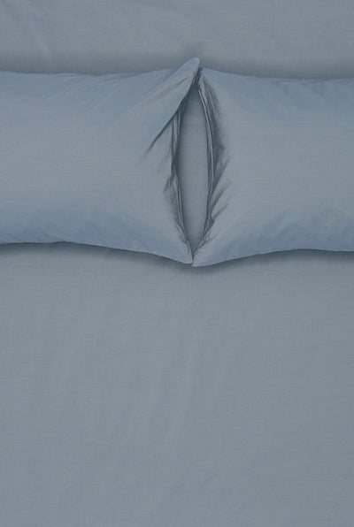 Parure de lit vintage en coton égyptien de couleur bleu métallisé
